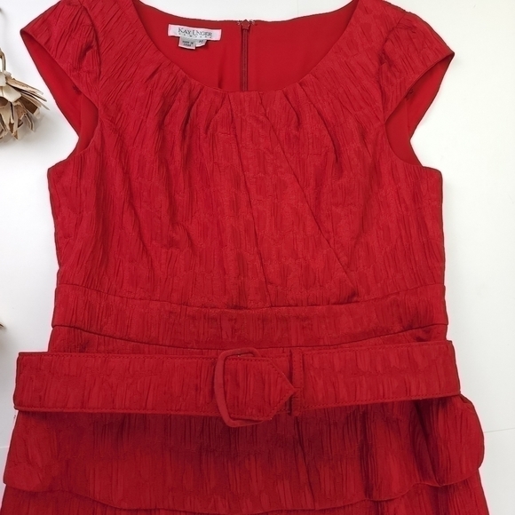 Kay Unger Red Belted Dress Sz 10 - Picture 11 of 12
